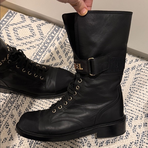 CHANEL Black and Gold Leather Boots AUTHENTIC size 10.5 - Picture 4 of 11